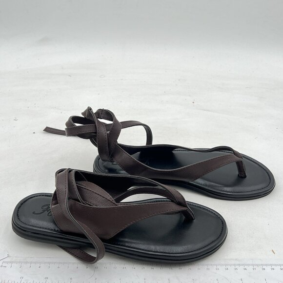 FOWT Dark Brown Split Round Toe Sandals Lace up Soft Flip Flop Comfortable Flats - Picture 4 of 8